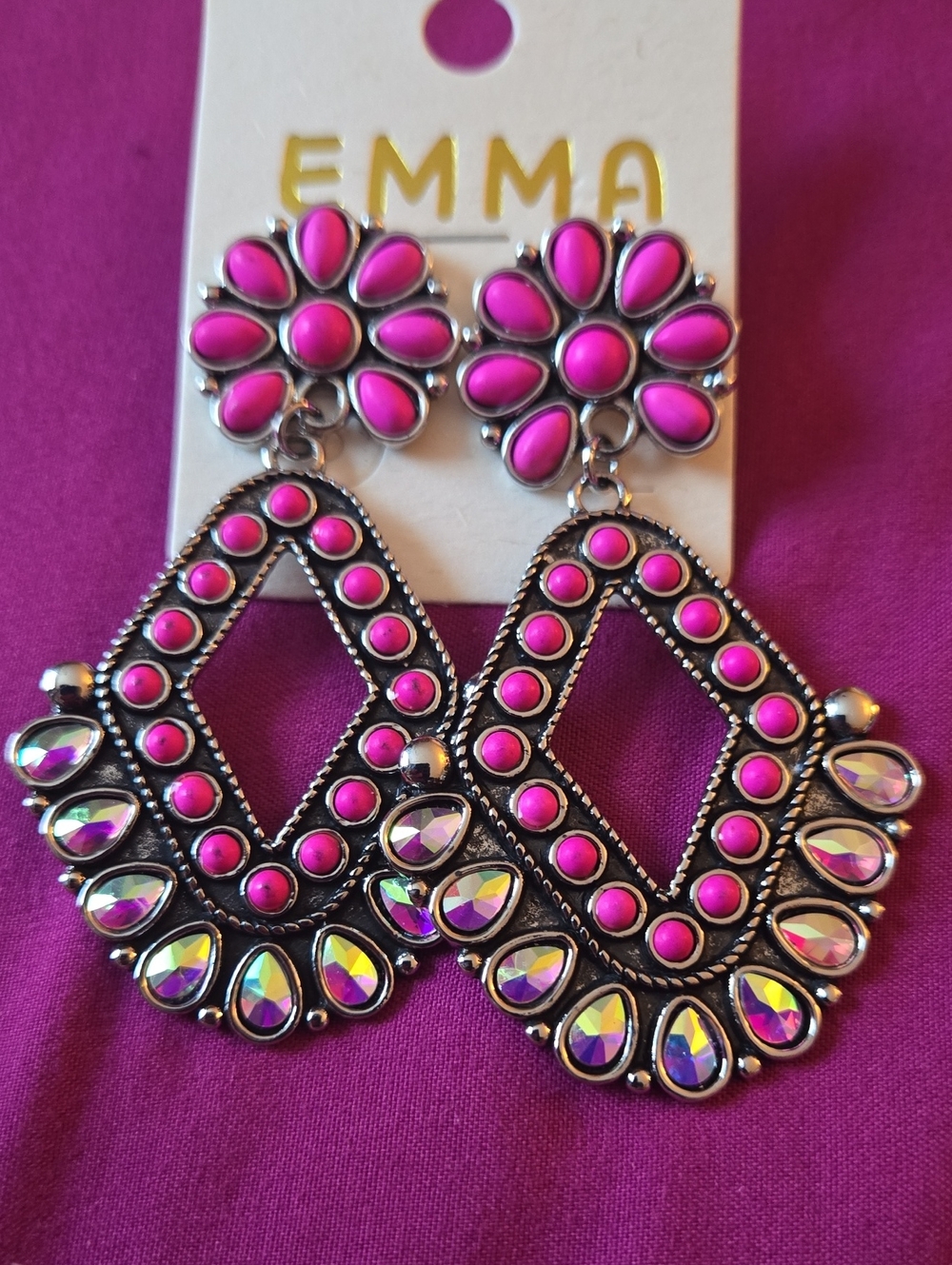 Emma Pink Western AB Crystal Bling  Statement Dangle Earrings!